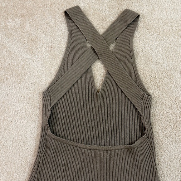 Mocha Ribbed Backless Mini Dress - Picture 7 of 8